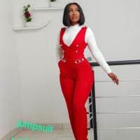 Ladies, Long Red Female Jumpsuit with Turtle neck Long Sleeve top jumpsuit