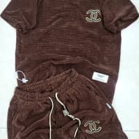 Quality Brown cotton 2 in one CHANNEL design fashion round neck short sleeve with short knicker for men