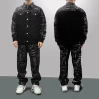 Quality Black jeans 2 in one botton down collar neck long sleeve jacket with long trouser for men