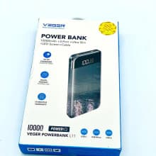 VEGER Power Bank 10000MAH 3Port, Ultra Slim, Led Screen And Cable