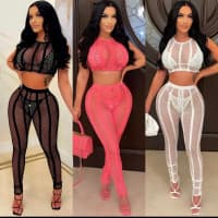 Hot Sexy Fishnet Perspective Two piece Set, Crop top and Leggings, Female