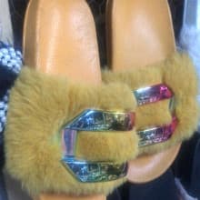 Quality Ladies Foxy Fur Metal Sitting Slide / Footwear, Size 39. - Casual