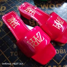 Zara Female slippers, ladies footwear Shinning leather red
