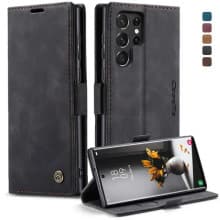 Samsung s22ultra genuine magnetic leather casesme case black color, durable black color