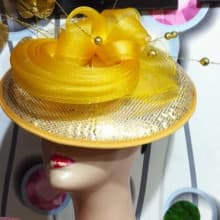 Ladies Sequence golden yellow full head Fascinator  hat