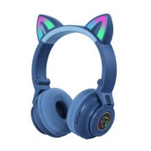 Cute Cat design headset blue color,  durable quality headphones , sound earphones
