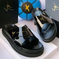 Zanotti  Glossy Leather MEN Palm slippers Available in Sizes 40 -45 - Black