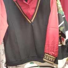 Quality Red chiffon with black jacket office top for ladies