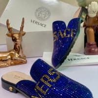Versace MEN DESIGNER Shiny and Attractive Blue Half Cover Shoes Available in Different Sizes