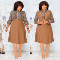 Quality Cotton Brown female office Flare gown for ladies