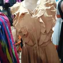 Quality Brown plain chiffon Botton design patterns short gown for ladies