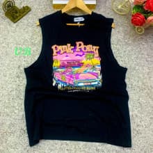 Quality female luxury Black cotton armless top for ladies
