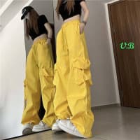 Quality luxury yellow cotton  baggy long trouser for ladies