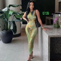 Quality  female luxury green and yellow chiffon armless gown for ladies Polo