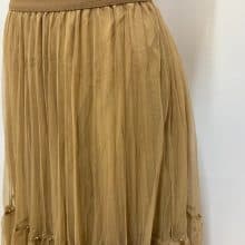 Quality Light Gold colour outing casual chiffon pletteed flare elastic band medium skirt for ladies
