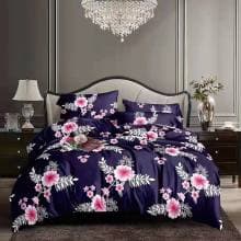 Blue and Pink Floral Bedsheet with Duvet  and Four Pillow cases