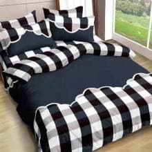 Black and beige checkered bedsheet and Duvet with Four  Bedsheet