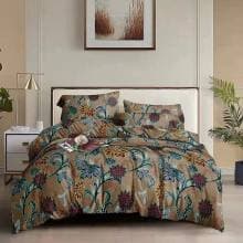 Brown Floral Bedsheet with Duvet and Four Pillow Cases