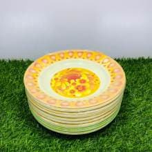 12 Piece Ceramic Flat Eating Plates - White and Orange