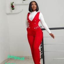 Ladies, Long Red Female Jumpsuit with Turtle neck Long Sleeve top